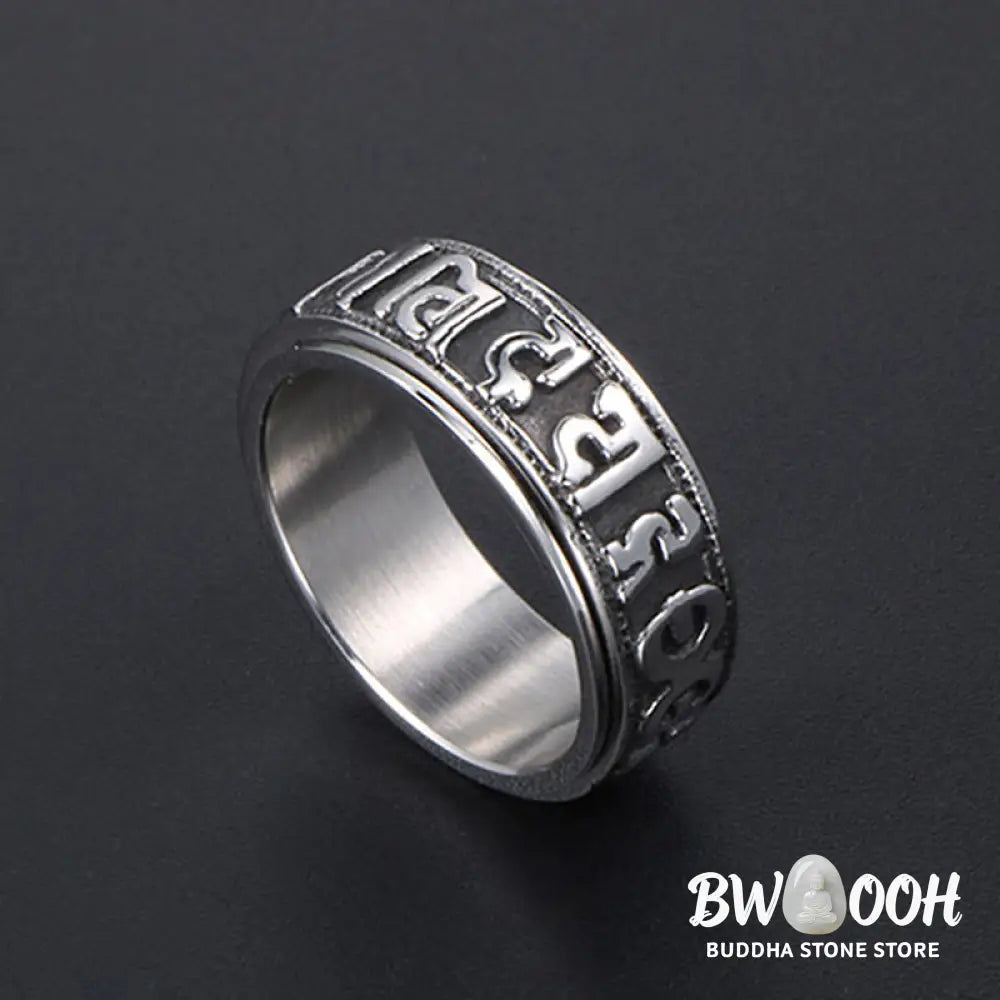 Buddha Stones Tibetan Om Mani Padme Hum Titanium Steel Spinner Balance Ring - Ring
