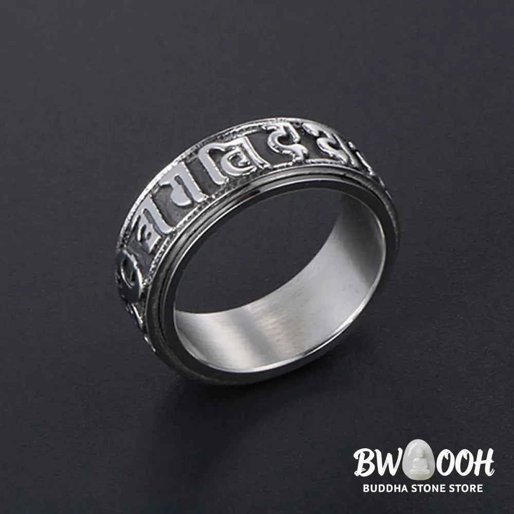 Buddha Stones Tibetan Om Mani Padme Hum Titanium Steel Spinner Balance Ring - Ring