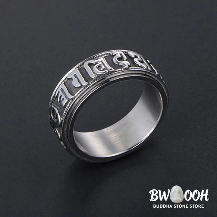 Buddha Stones Tibetan Om Mani Padme Hum Titanium Steel Spinner Balance Ring - Ring