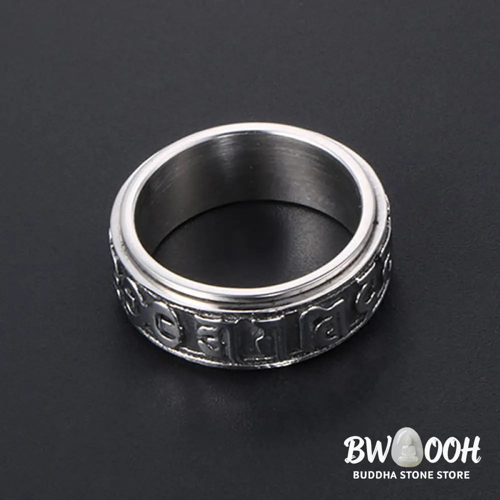 Buddha Stones Tibetan Om Mani Padme Hum Titanium Steel Spinner Balance Ring - Ring