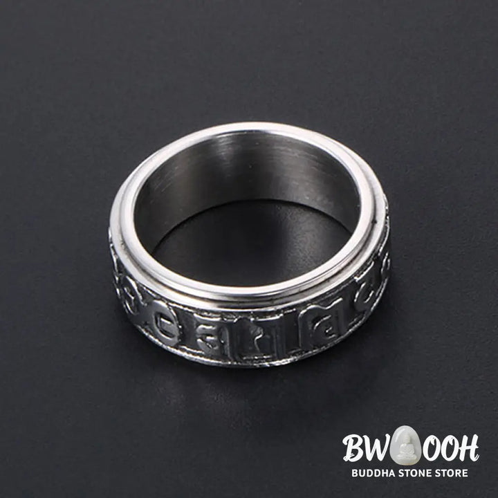 Buddha Stones Tibetan Om Mani Padme Hum Titanium Steel Spinner Balance Ring - Ring