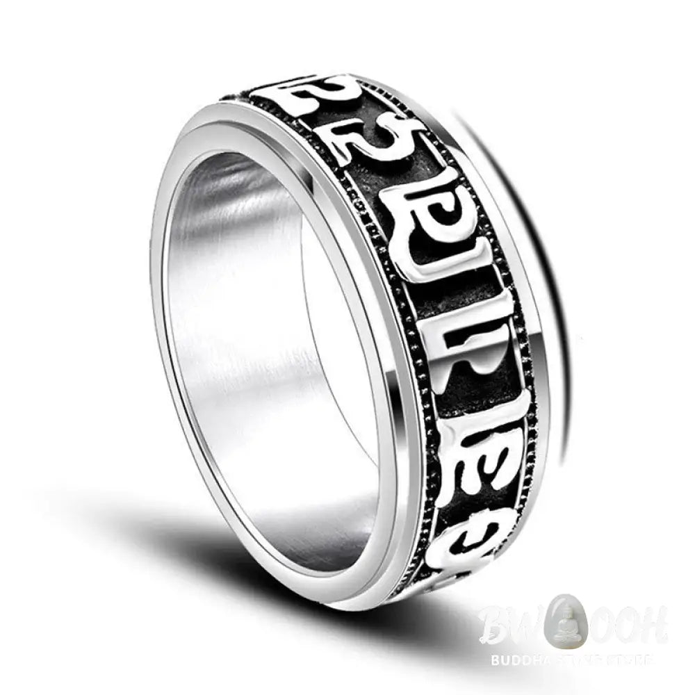 Buddha Stones Tibetan Om Mani Padme Hum Titanium Steel Spinner Balance Ring - Ring