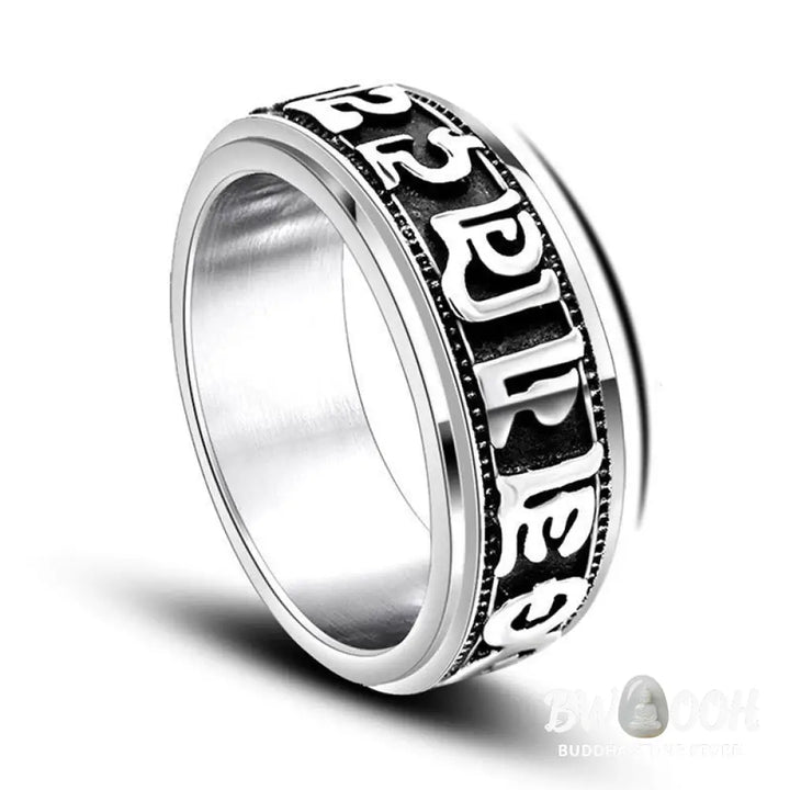 Buddha Stones Tibetan Om Mani Padme Hum Titanium Steel Spinner Balance Ring - Ring