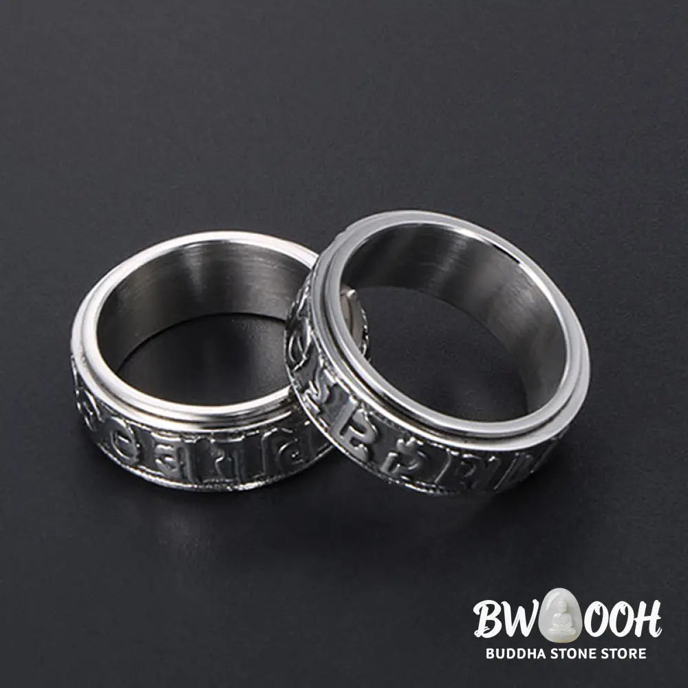 Buddha Stones Tibetan Om Mani Padme Hum Titanium Steel Spinner Balance Ring - Ring