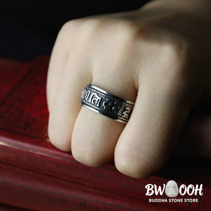 Buddha Stones Tibetan Om Mani Padme Hum Titanium Steel Spinner Balance Ring - Ring