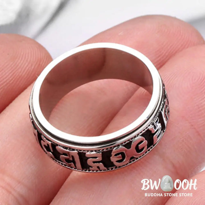Buddha Stones Tibetan Om Mani Padme Hum Titanium Steel Spinner Balance Ring - Ring