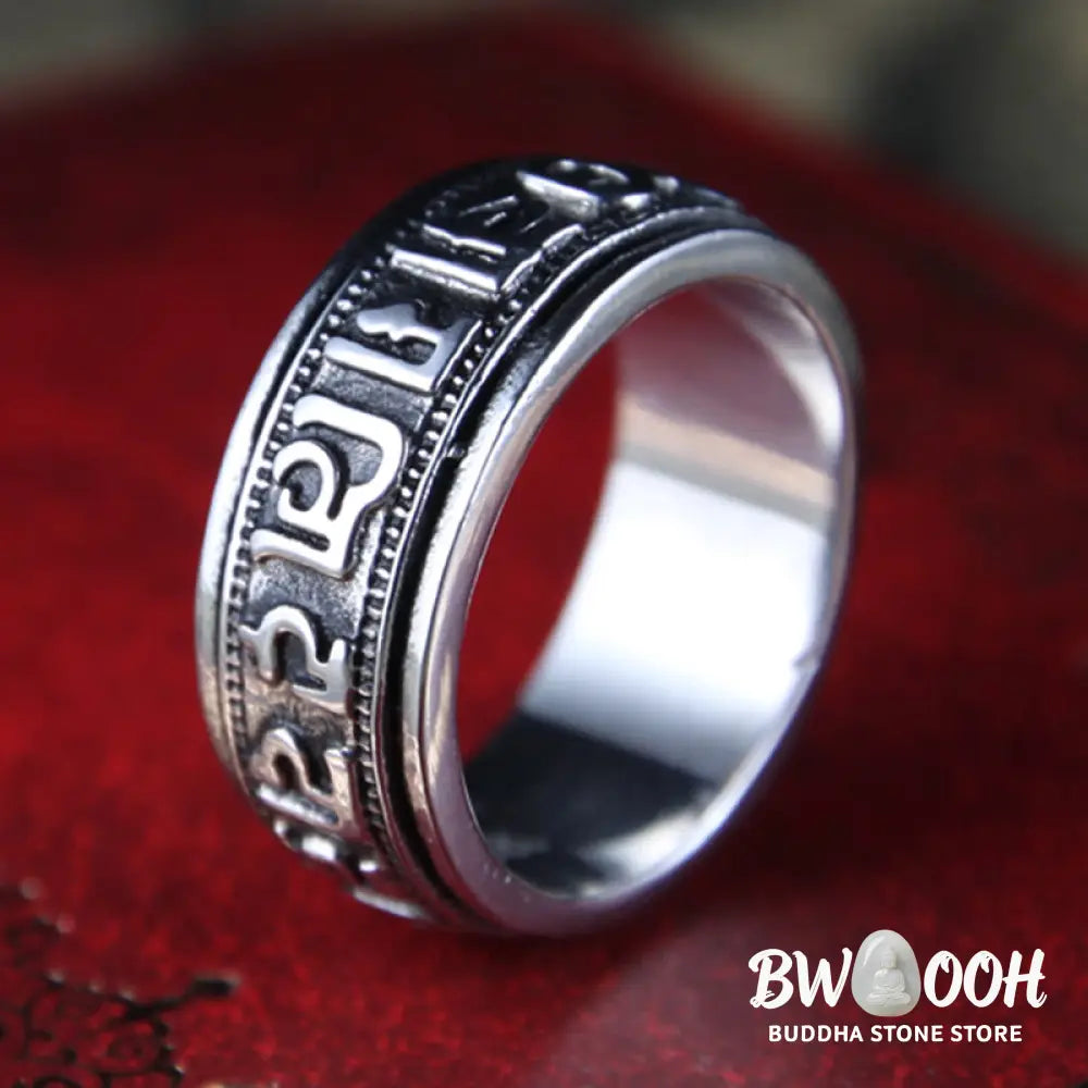 Buddha Stones Tibetan Om Mani Padme Hum Titanium Steel Spinner Balance Ring - Ring