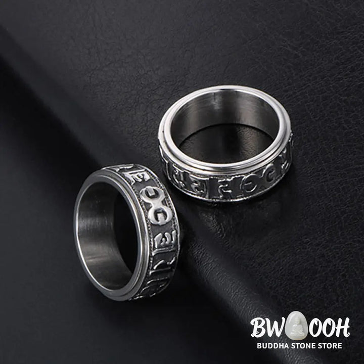 Buddha Stones Tibetan Om Mani Padme Hum Titanium Steel Spinner Balance Ring - Ring