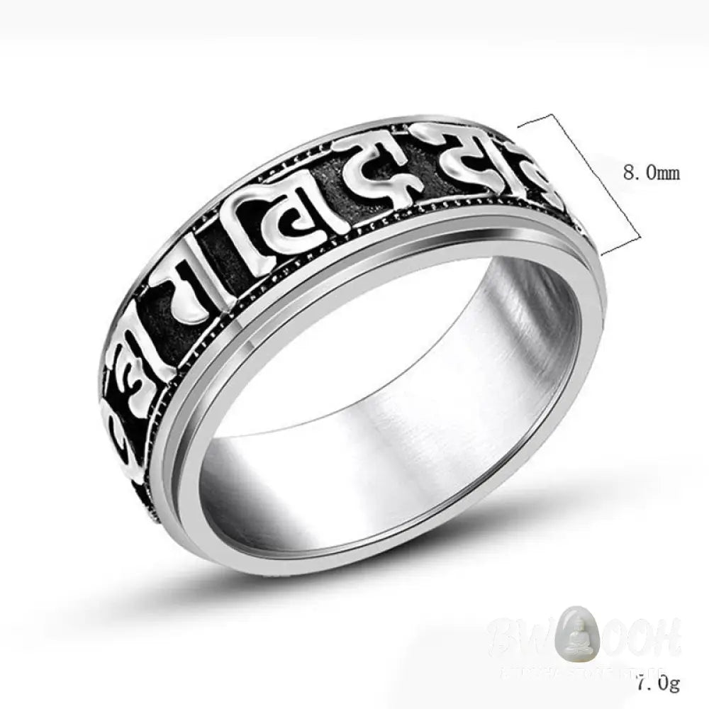 Buddha Stones Tibetan Om Mani Padme Hum Titanium Steel Spinner Balance Ring - Ring