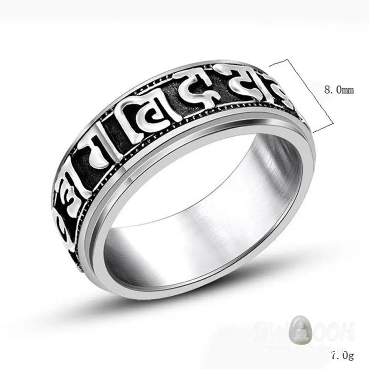 Buddha Stones Tibetan Om Mani Padme Hum Titanium Steel Spinner Balance Ring - Ring