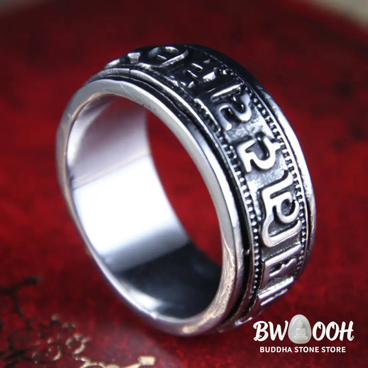 Buddha Stones Tibetan Om Mani Padme Hum Titanium Steel Spinner Balance Ring - Ring