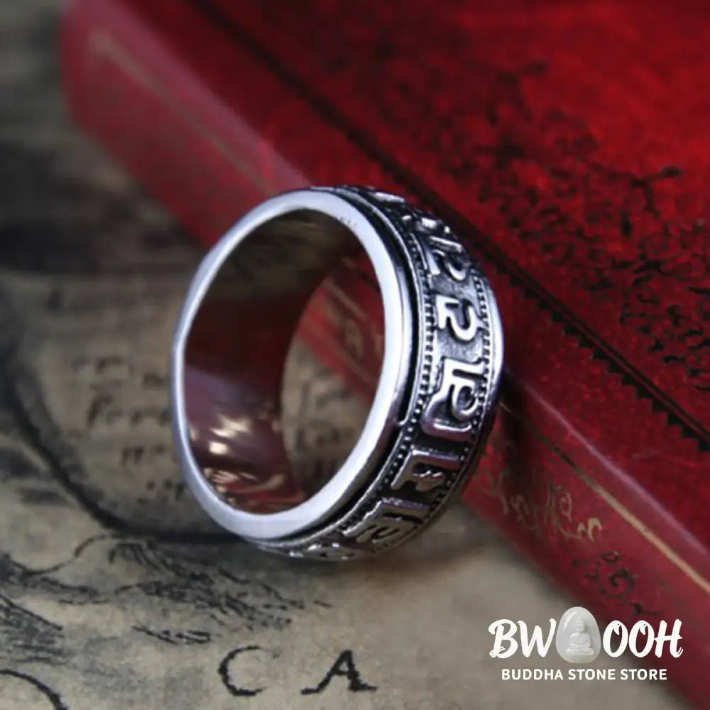 Buddha Stones Tibetan Om Mani Padme Hum Titanium Steel Spinner Balance Ring - Ring
