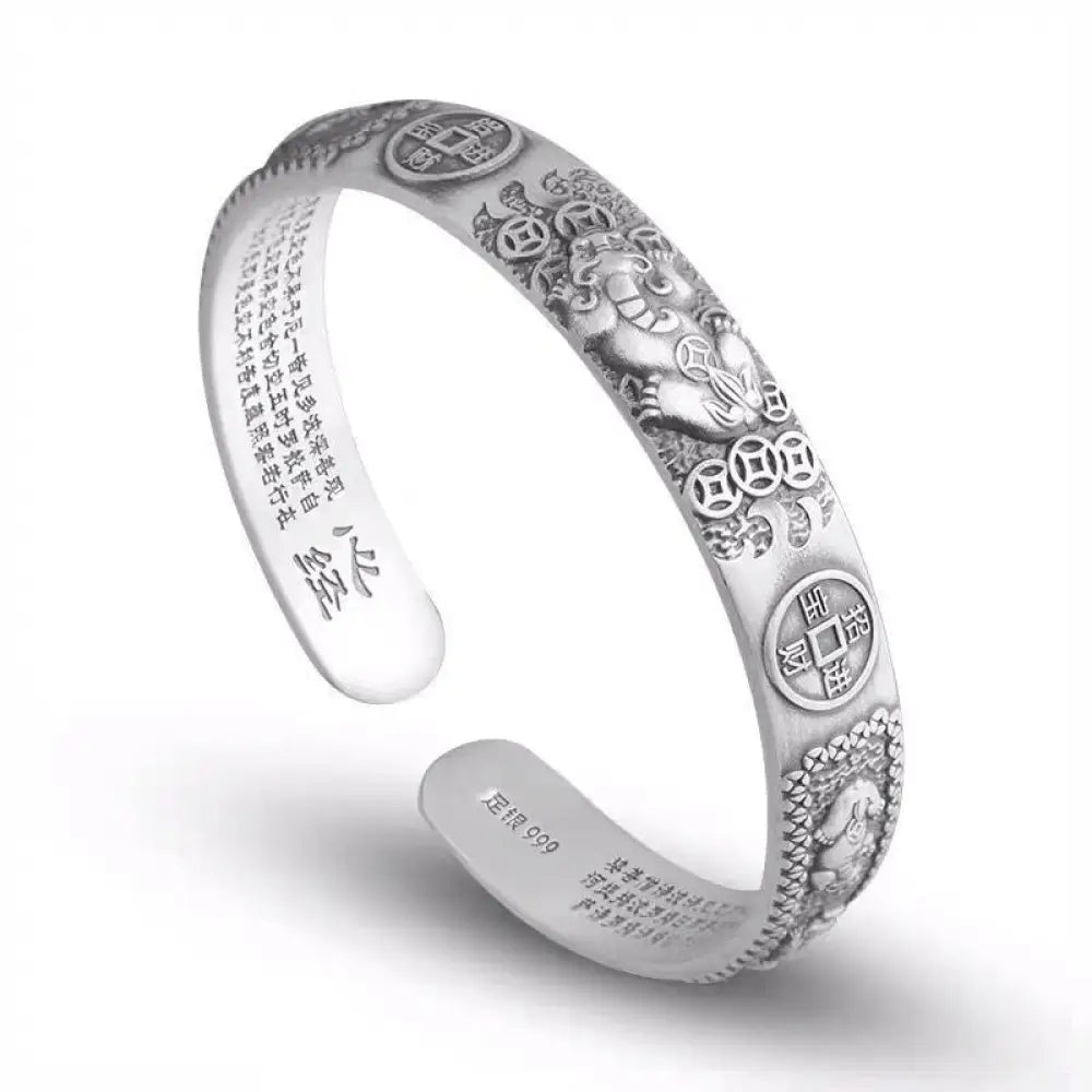 BWOOOH Tibetan PiXiu Heart Sutra Coin White Copper Wealth Bracelet Adjustable Bangle - BWOOOH - White Copper
