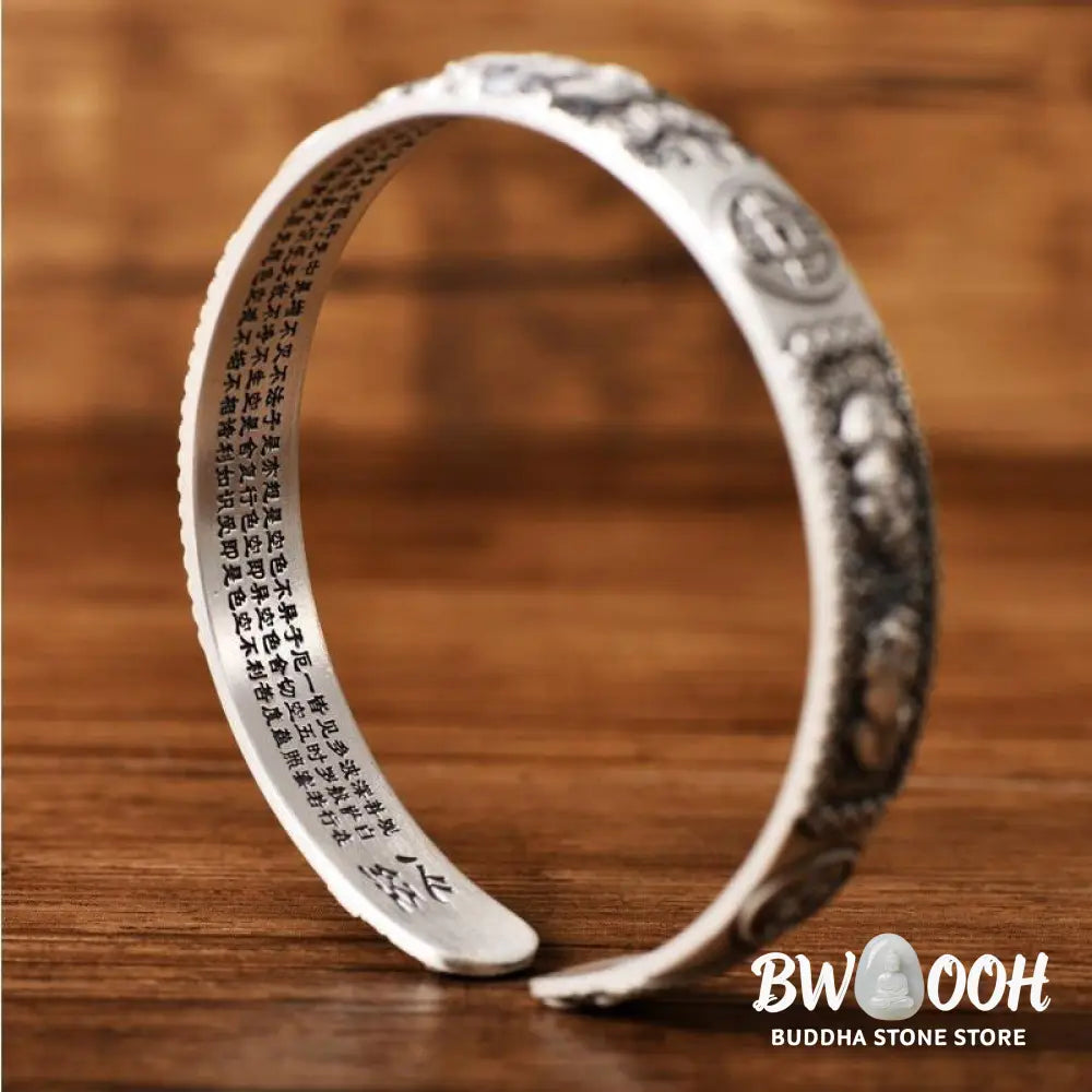 Buddha Stones Tibetan PiXiu Heart Sutra Coin White Copper Wealth Bracelet Adjustable Bangle - BWOOOH - White Copper
