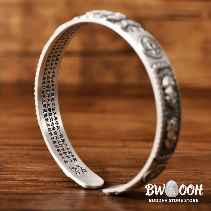 Buddha Stones Tibetan PiXiu Heart Sutra Coin White Copper Wealth Bracelet Adjustable Bangle - BWOOOH - White Copper