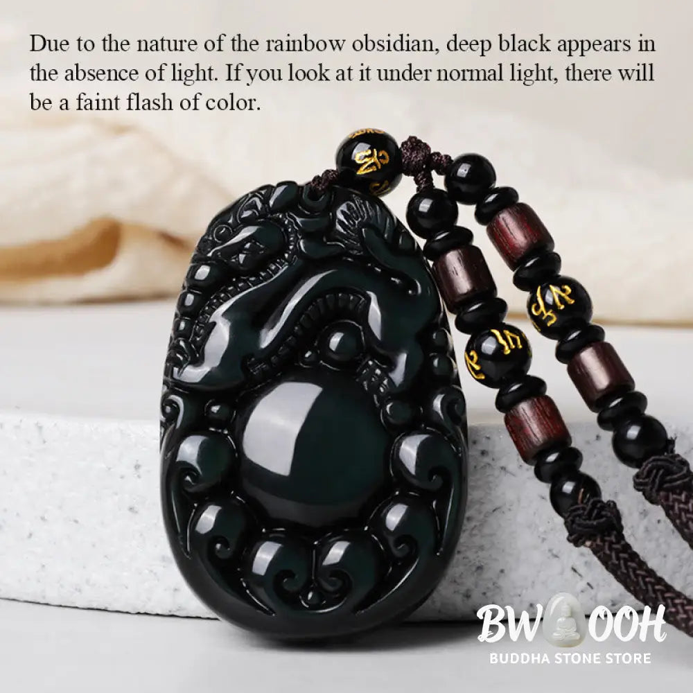 Buddha Stones Tibetan Positive Rainbow Obsidian PiXiu Necklace - BWOOOH - Necklace