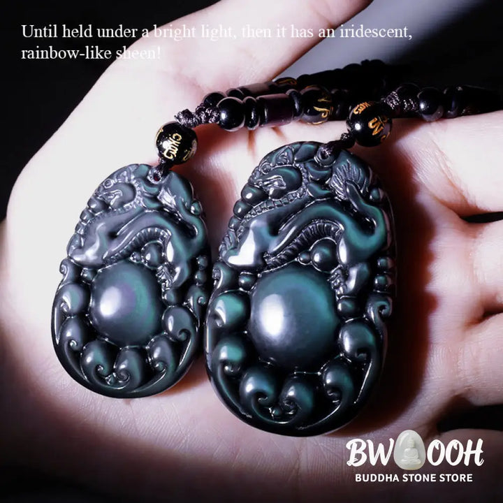 Buddha Stones Tibetan Positive Rainbow Obsidian PiXiu Necklace - BWOOOH - Necklace