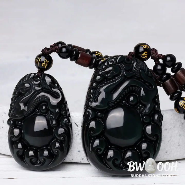Buddha Stones Tibetan Positive Rainbow Obsidian PiXiu Necklace - BWOOOH - Necklace