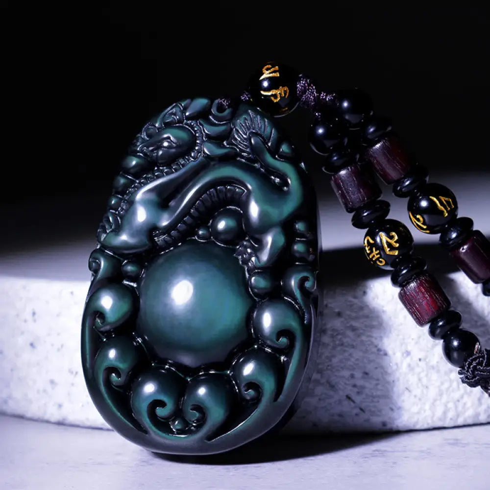 BWOOOH Tibetan Rainbow Obsidian PiXiu necklace pendant for wealth and protection