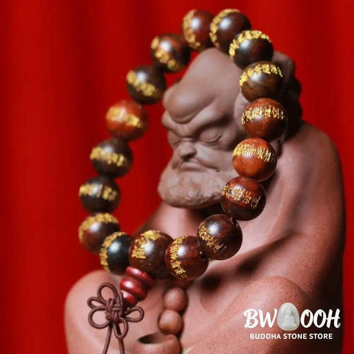 Buddha Stones Tibetan Rosewood Heart Sutra Engraved Cure Bracelet - BWOOOH - Bracelet