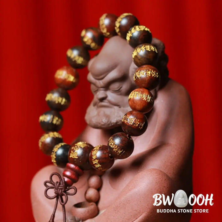 Buddha Stones Tibetan Rosewood Heart Sutra Engraved Cure Bracelet - BWOOOH - Bracelet