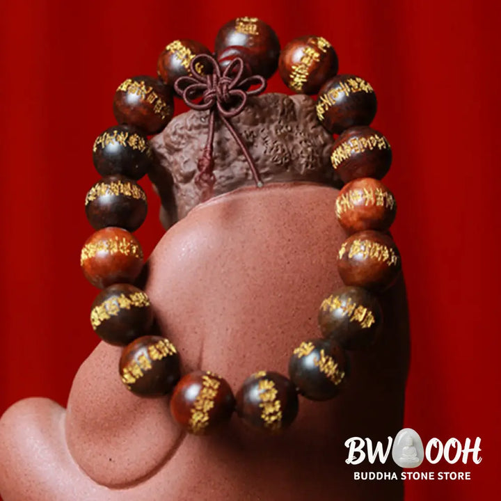 Buddha Stones Tibetan Rosewood Heart Sutra Engraved Cure Bracelet - BWOOOH - Bracelet