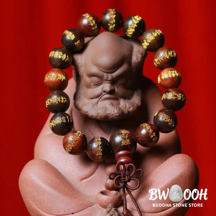 Buddha Stones Tibetan Rosewood Heart Sutra Engraved Cure Bracelet - BWOOOH - Bracelet