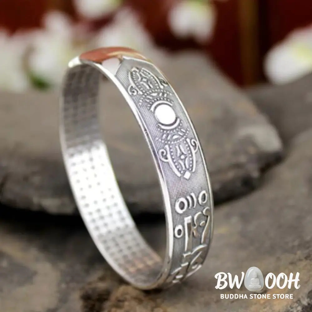 Buddha Stones Tibetan Sanskrit White Copper Meditation Prayer Bracelet Bangle - BWOOOH - Bracelet