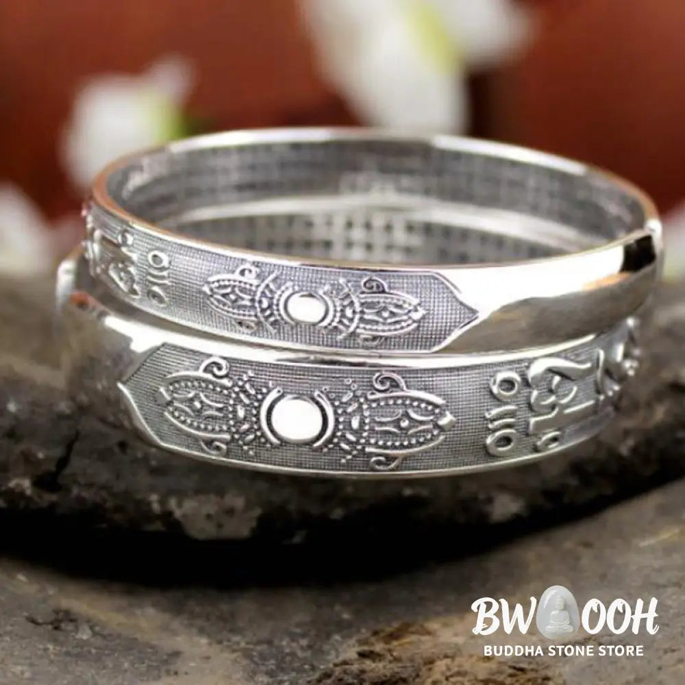 Buddha Stones Tibetan Sanskrit White Copper Meditation Prayer Bracelet Bangle - BWOOOH - Bracelet