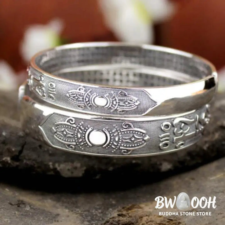 Buddha Stones Tibetan Sanskrit White Copper Meditation Prayer Bracelet Bangle - BWOOOH - Bracelet
