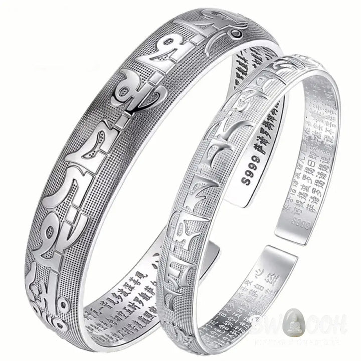 Buddha Stones Tibetan Sanskrit White Copper Meditation Prayer Bracelet Bangle - BWOOOH - Bracelet