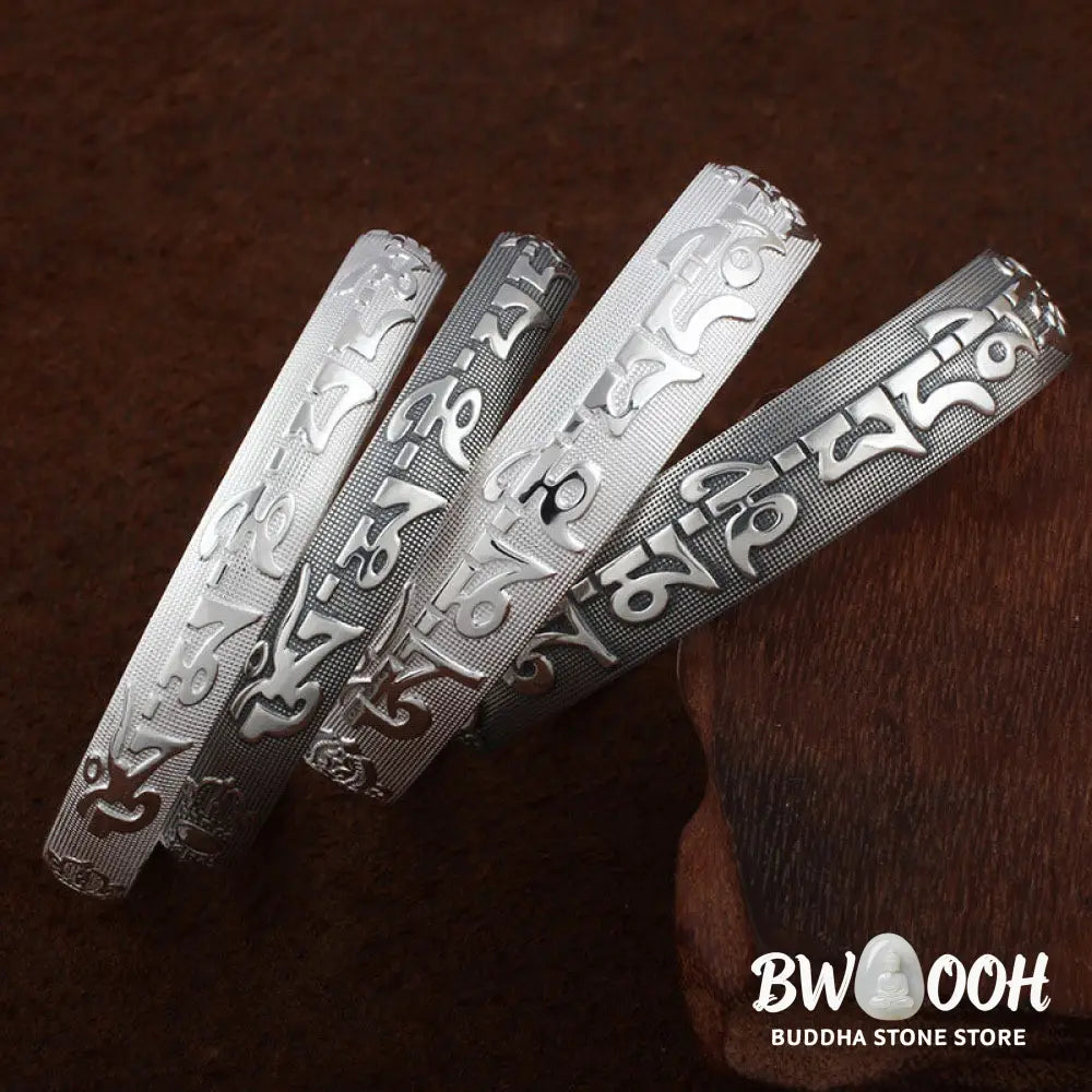 Buddha Stones Tibetan Sanskrit White Copper Meditation Prayer Bracelet Bangle - BWOOOH - Bracelet