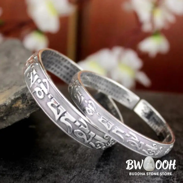 Buddha Stones Tibetan Sanskrit White Copper Meditation Prayer Bracelet Bangle - BWOOOH - Bracelet