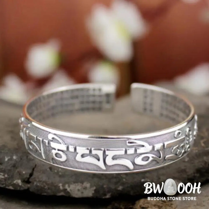 Buddha Stones Tibetan Sanskrit White Copper Meditation Prayer Bracelet Bangle - BWOOOH - Bracelet