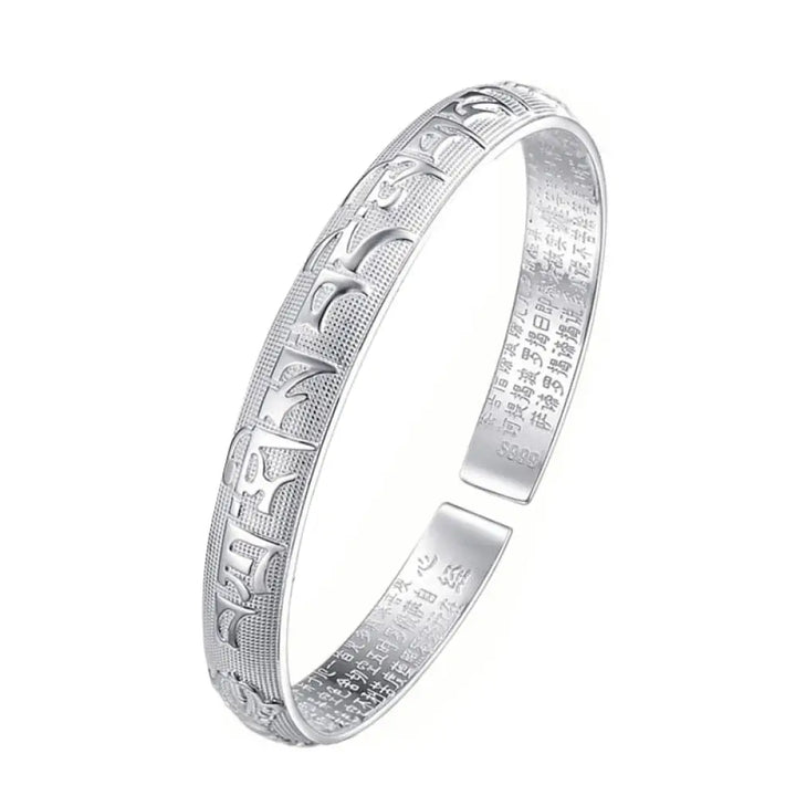 Buddha Stones Tibetan Sanskrit White Copper Meditation Prayer Bracelet Bangle - BWOOOH - White Copper (White) / 8mm