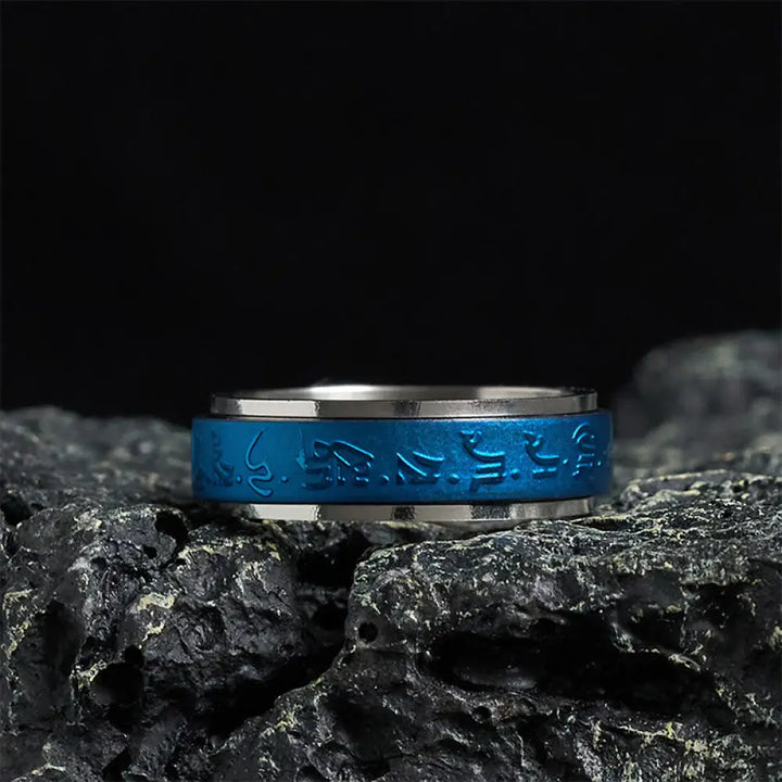 BWOOOH Tibetan Scriptures Blue Pharmacist Mantra Titanium Steel Spinner Balance Ring — natural stone Tibetan bracelet for ...