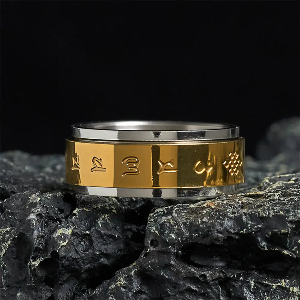 BWOOOH Tibetan Scriptures Om Mani Padme Hum Titanium Steel Peace Ring — natural stone Tibetan bracelet for spiritual heali...