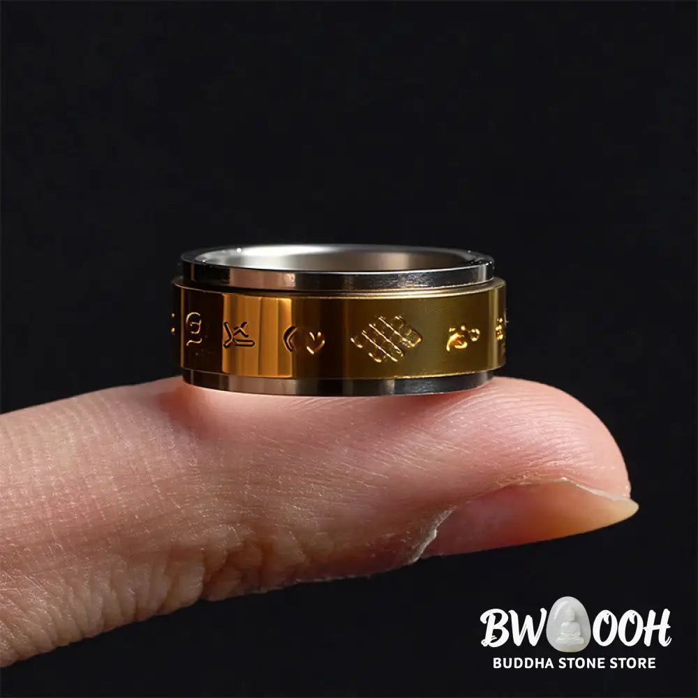 Buddha Stones Tibetan Scriptures Om Mani Padme Hum Titanium Steel Peace Ring - Ring