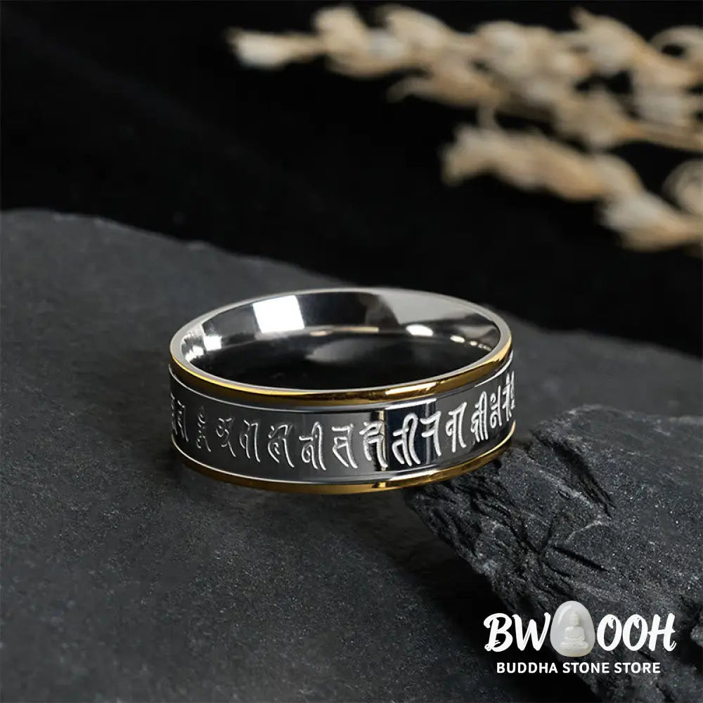 Buddha Stones Tibetan Scriptures Shurangama Mantra Titanium Steel Balance Ring - Ring