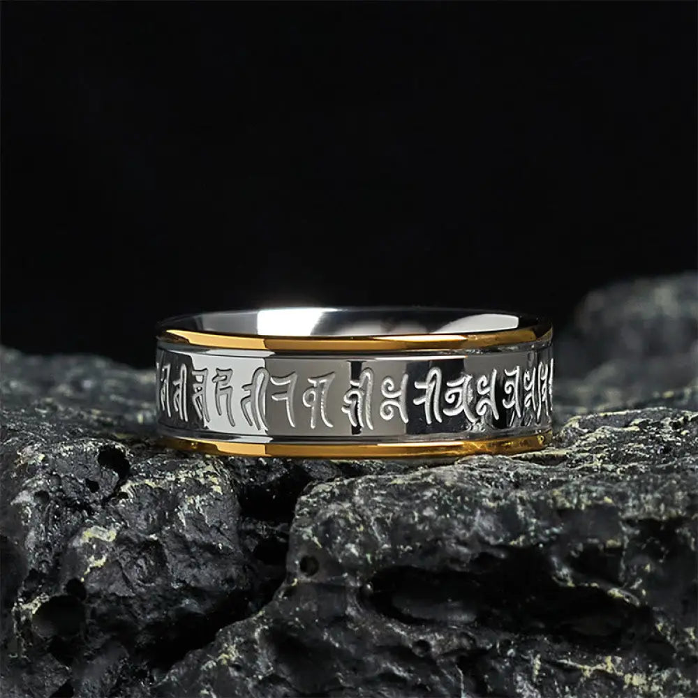 BWOOOH Tibetan Scriptures Shurangama Mantra Titanium Steel Balance Ring — natural stone Tibetan bracelet for spiritual hea...