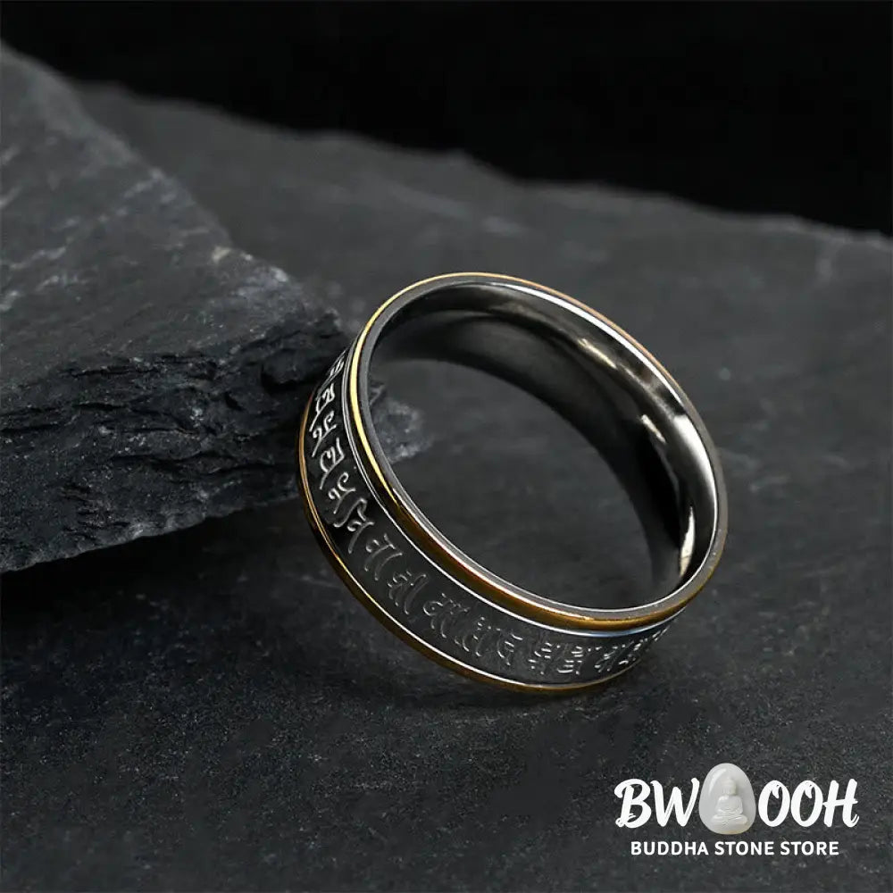 Buddha Stones Tibetan Scriptures Shurangama Mantra Titanium Steel Balance Ring - Ring