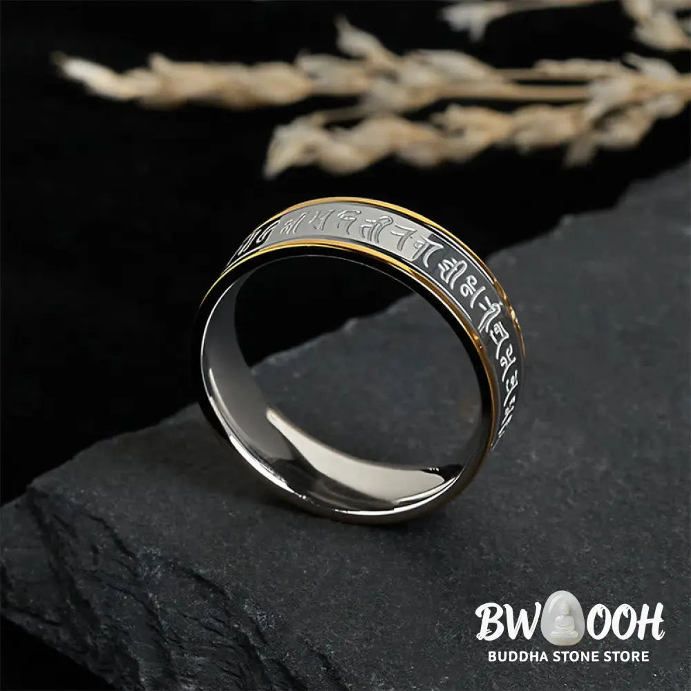 Buddha Stones Tibetan Scriptures Shurangama Mantra Titanium Steel Balance Ring - Ring
