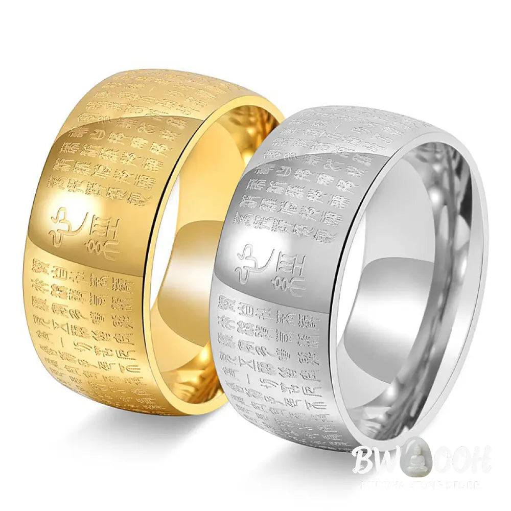 Buddha Stones Tibetan Seal Heart Sutra Titanium Steel Balance Ring - Ring