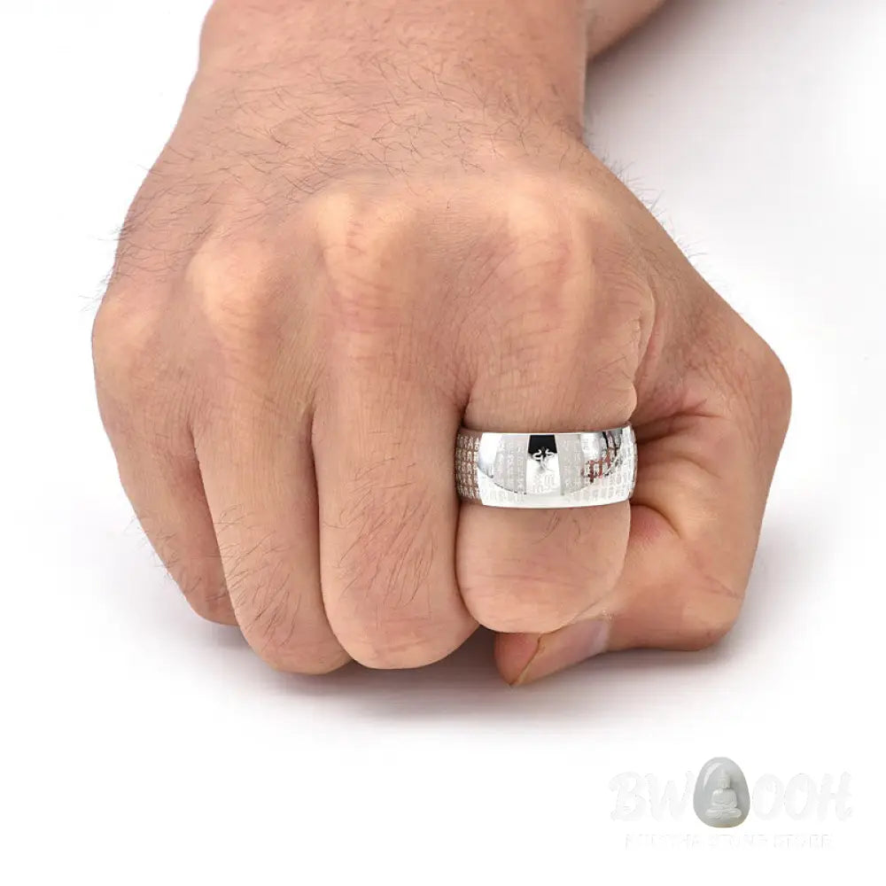 Buddha Stones Tibetan Seal Heart Sutra Titanium Steel Balance Ring - Ring