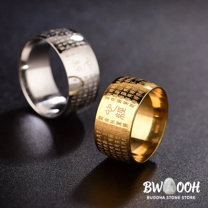 Buddha Stones Tibetan Seal Heart Sutra Titanium Steel Balance Ring - Ring