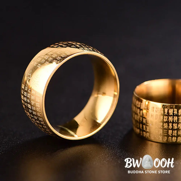 Buddha Stones Tibetan Seal Heart Sutra Titanium Steel Balance Ring - Ring