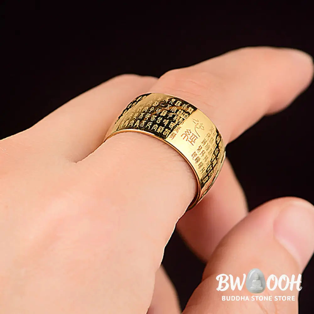 Buddha Stones Tibetan Seal Heart Sutra Titanium Steel Balance Ring - Ring