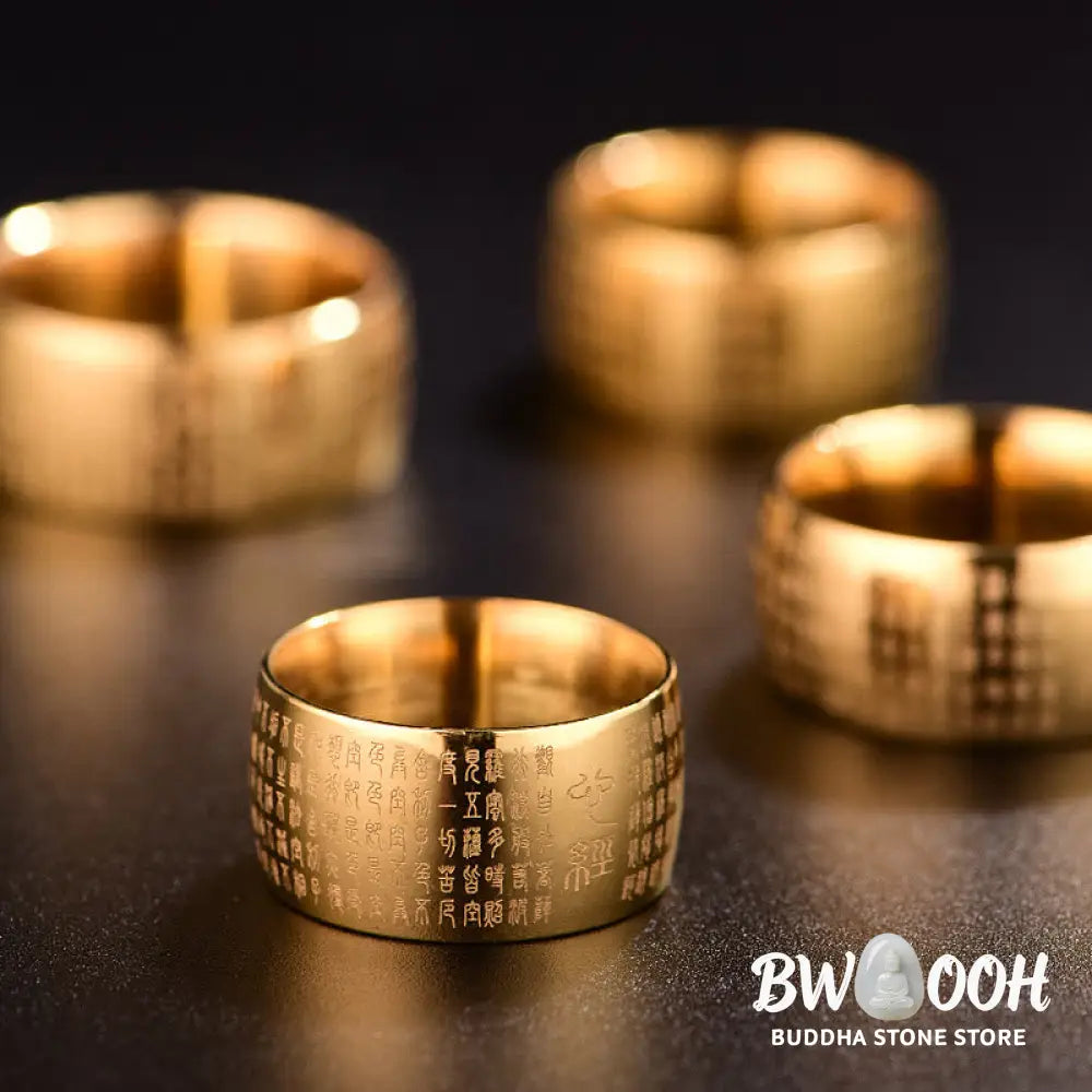 Buddha Stones Tibetan Seal Heart Sutra Titanium Steel Balance Ring - Ring