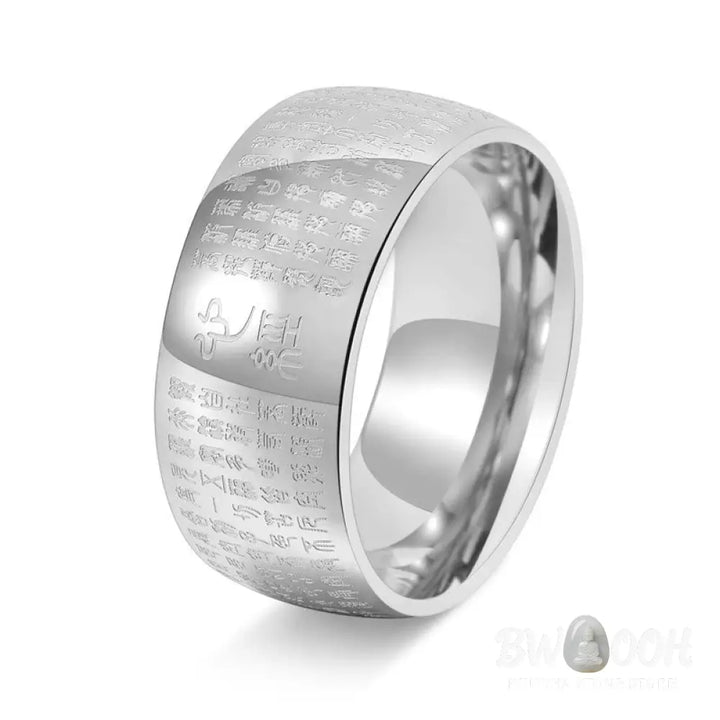 Buddha Stones Tibetan Seal Heart Sutra Titanium Steel Balance Ring - Ring