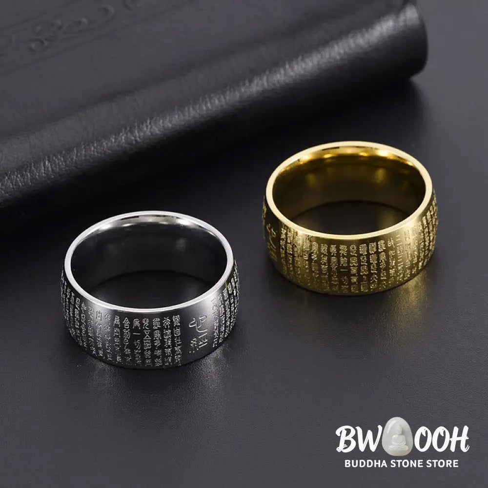Buddha Stones Tibetan Seal Heart Sutra Titanium Steel Balance Ring - Ring